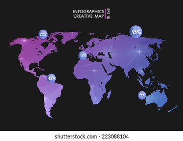 Abstract creative concept vector map of the world for Web and Mobile Applications isolated on background. Vector illustration, creative template design, Business software and social media, origami.