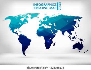 Abstract creative concept vector map of the world for Web and Mobile Applications isolated on background. Vector illustration, creative template design, Business software and social media, origami.