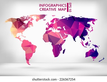 Abstract creative concept vector map of the world for Web and Mobile Applications isolated on background. Vector illustration, creative template design, Business software and social media, origami.