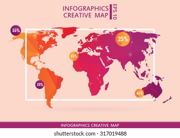 Abstract creative concept vector map of the world for Web and Mobile Applications isolated on background. Vector illustration, creative template design, Business software and social media, origami.