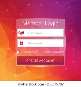 Abstract creative concept vector member login form interface. For web page, site, mobile applications, art illustration, design theme, modern menu, ui, app, contact empty box, banner, profil log in