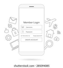 Abstract creative concept vector member login form interface. For web page, site, mobile applications, art illustration, design theme, modern menu, ui, app, contact empty box, banner, profil log in svg
