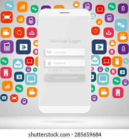 Abstract creative concept vector member login form interface. For web page, site, mobile applications, art illustration, design theme, modern menu, ui, app, contact empty box, banner, profile log in