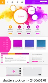 Abstract Creative concept vector one page website template isolated on background. Includes illustration interface, flat UI kit for web and UX mobile design, business infographic and social multimedia