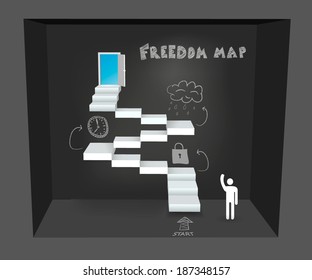 Abstract creative concept vector staircase with door for Web and Mobile Applications isolated on background. Vector illustration, creative template design, Business software and social media, origami.