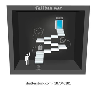 Abstract creative concept vector staircase with door for Web and Mobile Applications isolated on background. Vector illustration, creative template design, Business software and social media, origami.