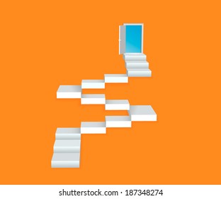 Abstract creative concept vector staircase with door for Web and Mobile Applications isolated on background. Vector illustration, creative template design, Business software and social media, origami.