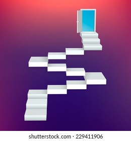 Abstract creative concept vector staircase with door for Web and Mobile Applications isolated on background. Vector illustration, creative template design, Business software and social media, origami.