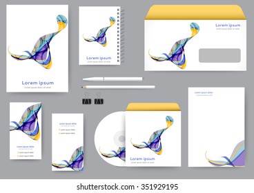 Abstract creative corporate identity template with abstract lines and waves