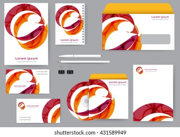 Abstract creative corporate identity template with abstract lines and waves