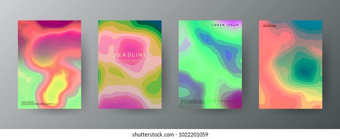 Abstract, creative cover concepts collection. Set of bright vector shapes. Topography colorful patterns . Banner, brochure, magazine, poster, cover, annual report, card template layout. Colour mixing
