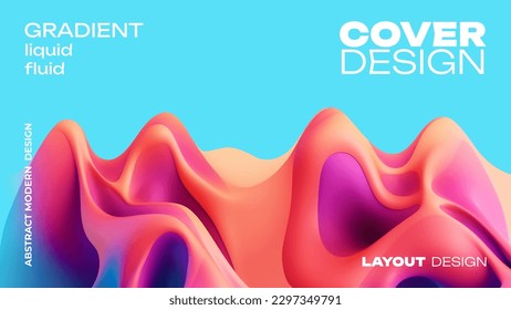 Abstract creative cover, web banner or poster in modern minimal style for corporate identity, branding, social media, ads, promo. Modern layout design template with 3d dynamic liquid gradient shapes.