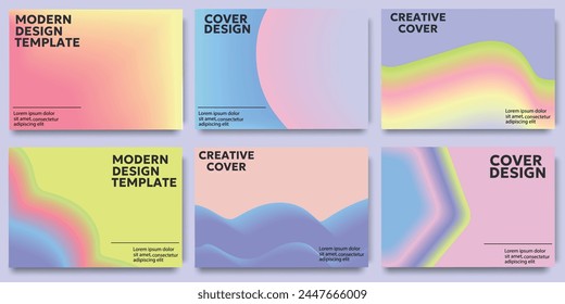 Abstract creative covers gradient background vector set in modern minimal style for branding, social media advertising, promo. Modern layout design template with dynamic fluid gradient lines 