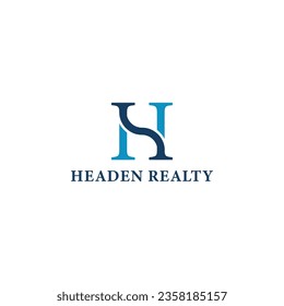 Abstract creative design outline letters HR or RH shape in blue color isolated on a white background applied for residential real estate group logo design inspiration template