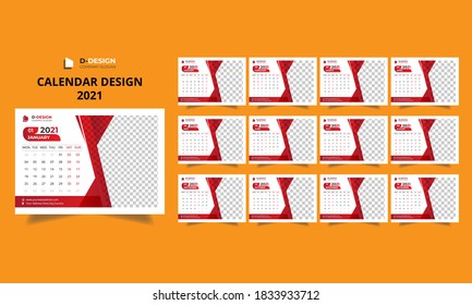 Abstract Creative Desk calendar design for 2021, weeks starts on monday, Set of 12 calendar pages vector Design.