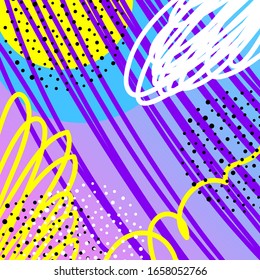 Abstract creative doodle background. Hand drawn cover template for design birthday card, summer party invitation, seasonal sale, childish t shirt picture or bag print etc. 