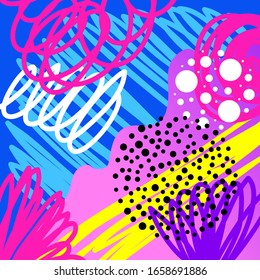 Abstract creative doodle background. Hand drawn cover template for design birthday card, summer party invitation, seasonal sale, childish t shirt picture or bag print etc. 