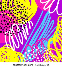 Abstract creative doodle background. Hand drawn cover template for design birthday card, summer party invitation, seasonal sale, childish t shirt picture or bag print etc. 