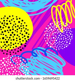 Abstract creative doodle background. Hand drawn cover template for design birthday card, summer party invitation, seasonal sale, childish t shirt picture or bag print etc. 