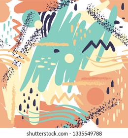 Abstract creative doodle hand drawn seamless pattern, vector illustration.