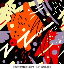 Abstract creative doodle hand drawn seamless pattern, vector illustration.
