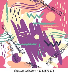 Abstract creative doodle hand drawn seamless pattern, vector illustration.