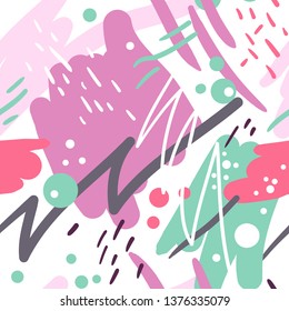 Abstract creative doodle hand drawn seamless pattern, vector illustration.