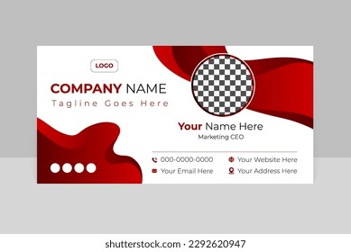 diseño abstracto de plantilla de firma de correo electrónico creativo. diseño de tarjeta de contacto con formas de onda y marco fotográfico