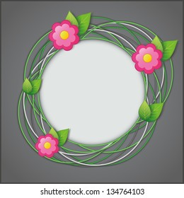 Abstract creative floral background gray with fresh green leaves and flowers. Vector illustration
