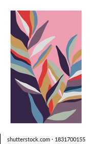 Abstract creative floral hand drawn vector illustration. Design for wallpaper, background, wall decor, print, cover, template, banner, card, stories, social media. Trendy modern colorful style.