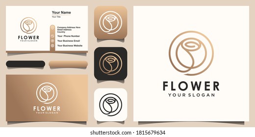 abstract creative flower rose beauty with circle concept. logo use cosmetics, yoga and spa logo design inspiration. set of logo and business card design