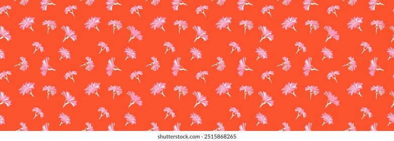 Abstractas brotes de flores creativas sin patrón sobre un fondo naranja. Impresión floral estilizada minimalista. Ornamento liso del verano. Vector dibujado a mano.