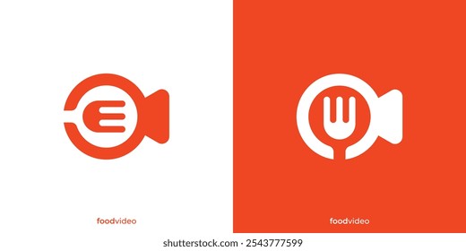 Logo de comida creativa Abstractas Video Video con tenedor, placa y gráfico de iconos de juego. Logotipo creativo de la cámara de la comida, icono, símbolo, Vector, Inspiración del diseño