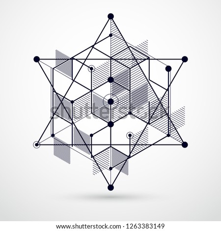 Abstract creative geometric art with a variety of geometric elements blue background, vector illustration. Perspective blueprint of mechanism, scheme. Perfect background for your designs