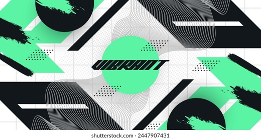 Abstract Creative Geometric Background with Brush Illustration in Black and Green Color. Creative Design Suitable for Sports Banner or Poster