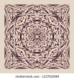Abstract creative geometric shawl, scarf pattern. Vector ornamental taupe background for textile, surface, decor design.