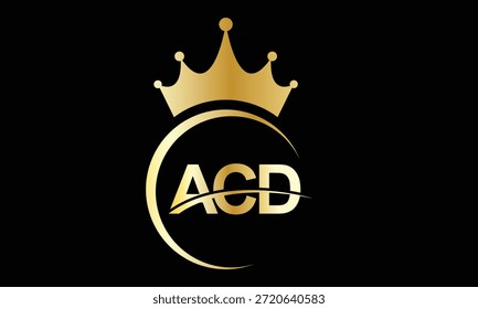 Logotipo de la letra de la corona de ACD dorado creativo abstracto.
