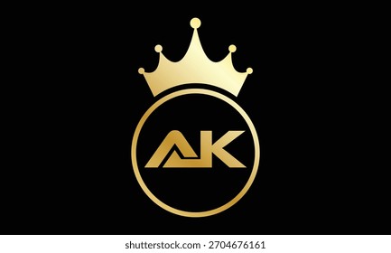Logotipo abstracto de la letra de la corona de AK dorada creativa.