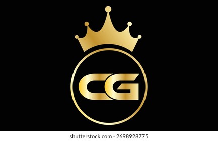 abstrakte kreative goldene CG Kronenbuchstabe Logo mit Kreis.