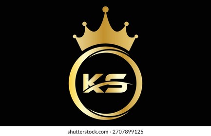 Corona de oro creativa abstracta KS letra logo arte.