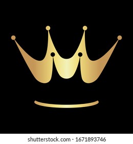 Abstract creative golden crown symbol, icon on black backdrop. Design element