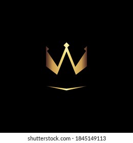 Abstract creative golden crown symbol, icon on black backdrop. Design element