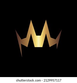 Abstract creative golden crown symbol, icon on black backdrop. Design element