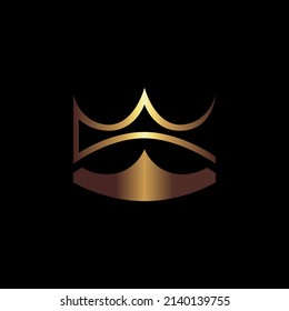 Abstract creative golden crown symbol, icon on black backdrop. Design element