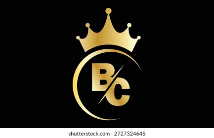 abstract creative golden gradient BC crown letter logo.