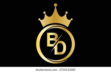 
Gradiente dorado creativo abstracto BD Crown Letter Logo.