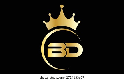 Diseño de logotipo de letra de corona BD de gradiente dorado creativo abstracto.