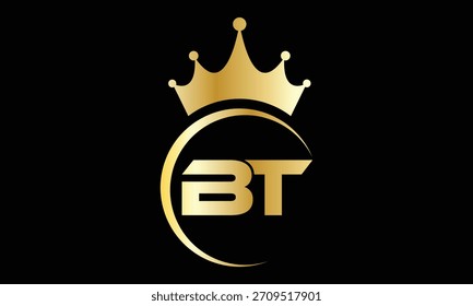 abstrato criativo dourado gradiente BT coroa logotipo.