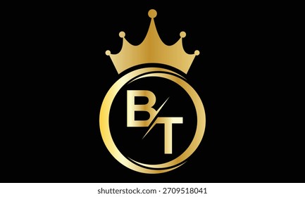 Diseño de logotipo de letra de corona BT de gradiente dorado creativo abstracto.