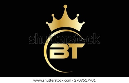 abstract creative golden gradient BT crown letter logo.